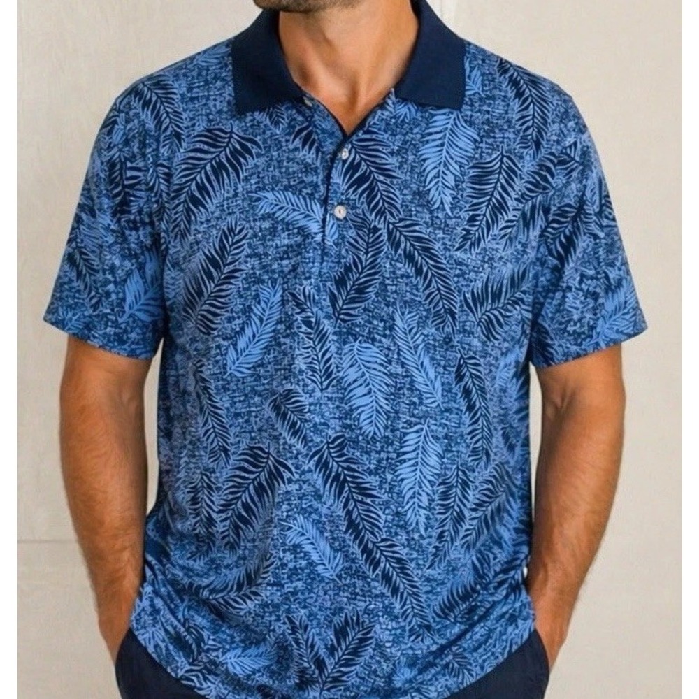 Pro Tour Golf Polo Shirt Men Large Blue Leaf Accent Collar Short Sleeve